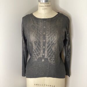 NEW Custo Barcelona Daria Long Sleeve Knit Top Grey Metallic Medium Silver